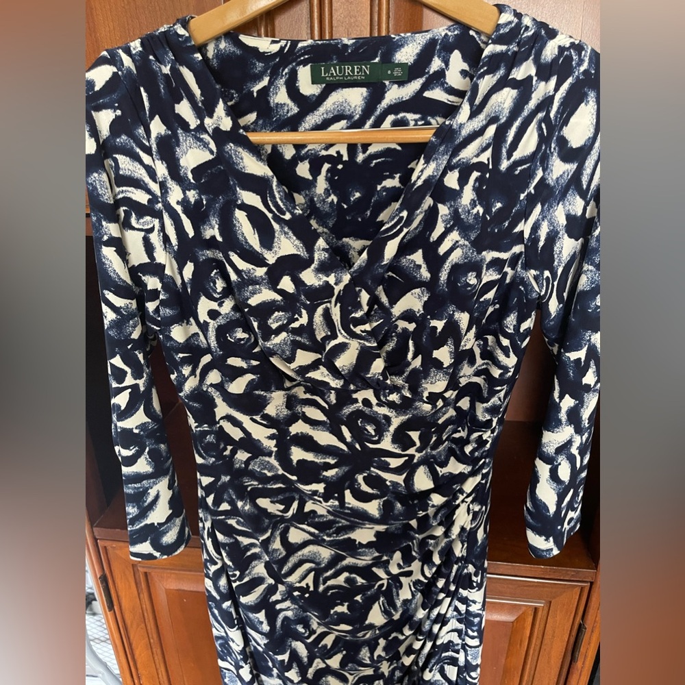 Ralph Lauren Stretch Knit Faux Wrap Abstract Dress - Picture 3 of 4